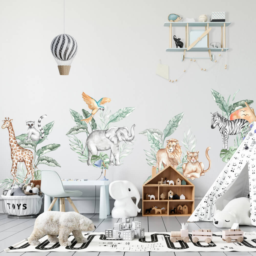 E-shop Textilná nálepka na stenu - SAFARI zvieratká z divočiny