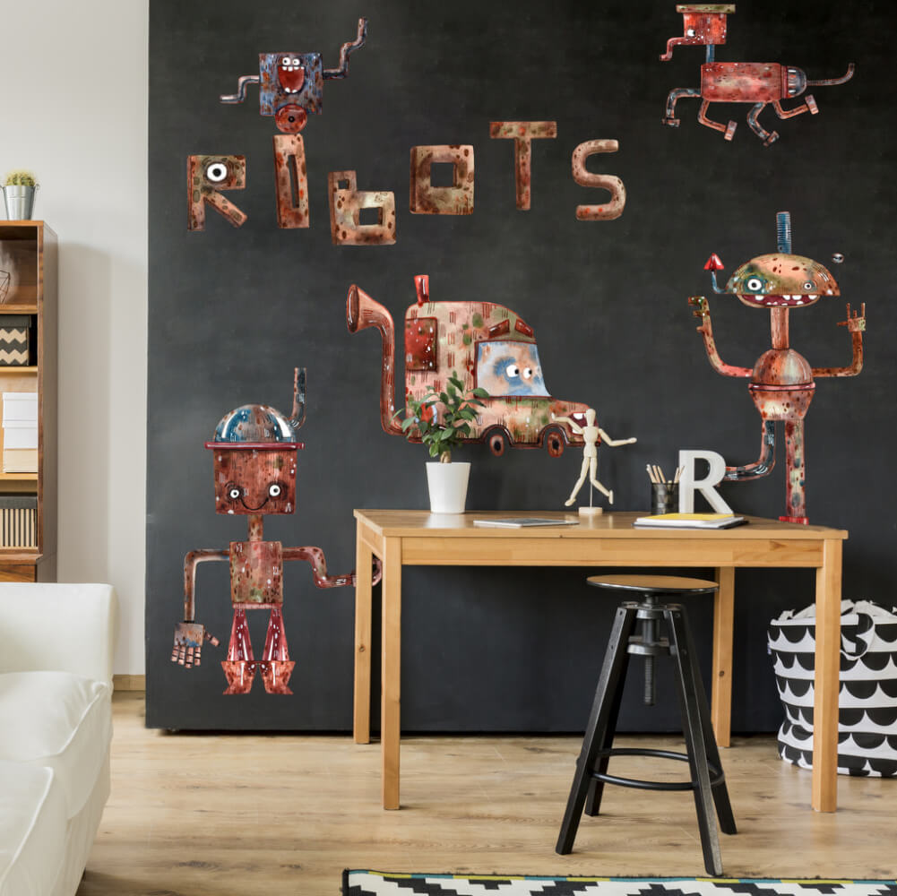 Nálepky na stenu - Roboti a autá