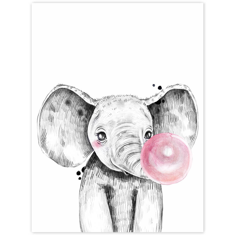 E-shop Obraz na stenu - Slon s ružovou bublinou