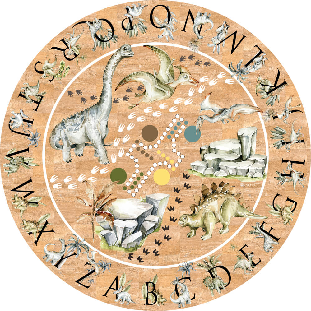E-shop Kruhový koberec z korku - Dinosaury a abeceda