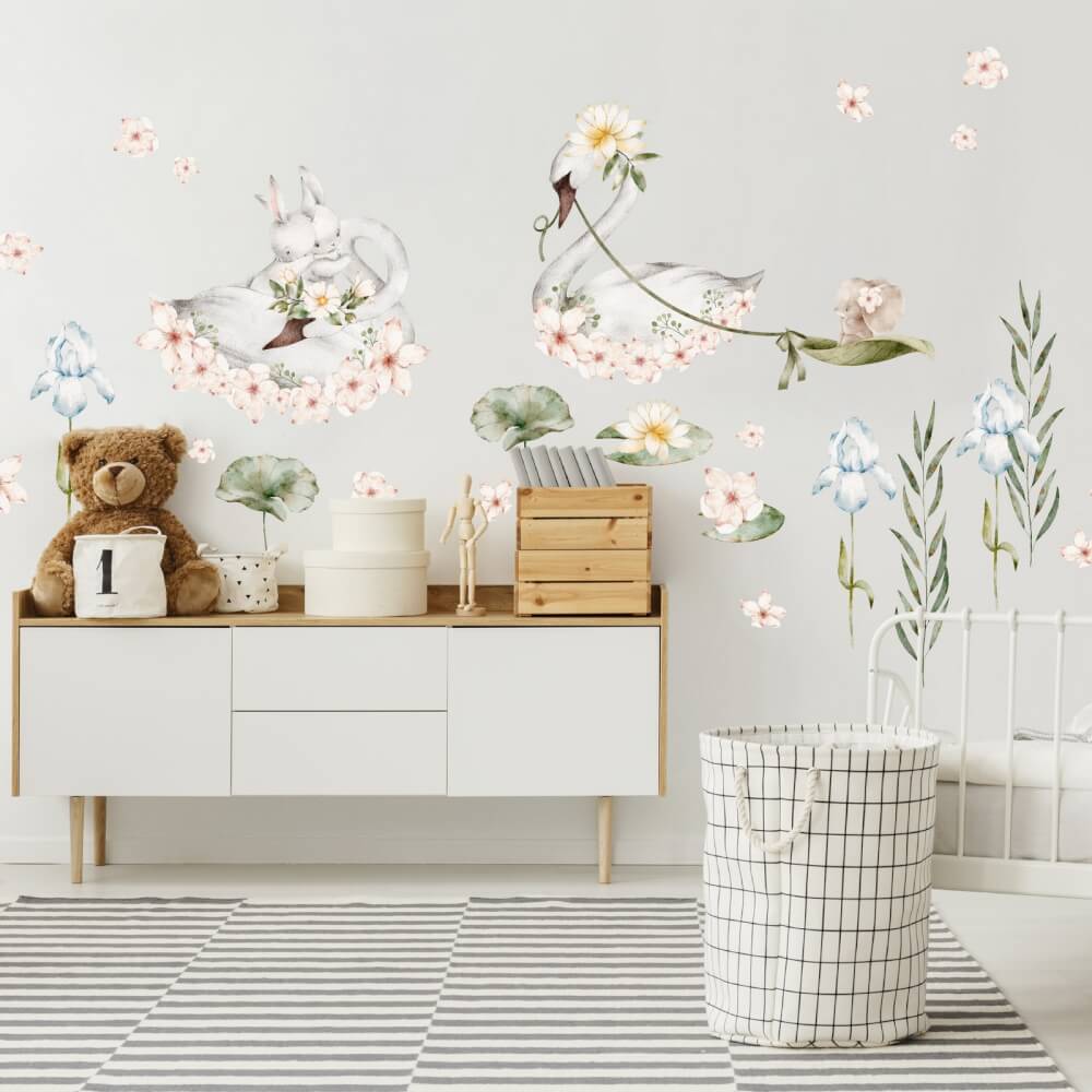 E-shop Nálepky na stenu - Labute s kvetmi