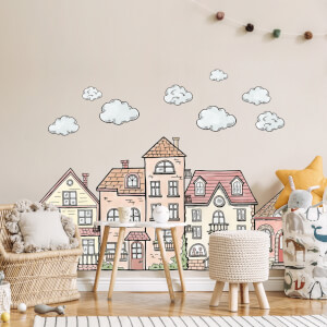 Nálepky na stenu pre deti - Akvarelové domčeky