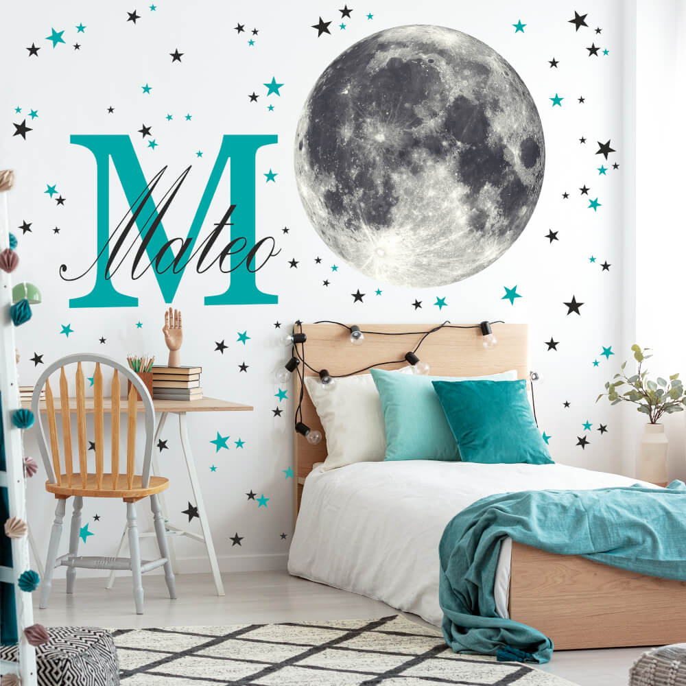 Nálepky na stenu - Mesiac s hviezdami a menom