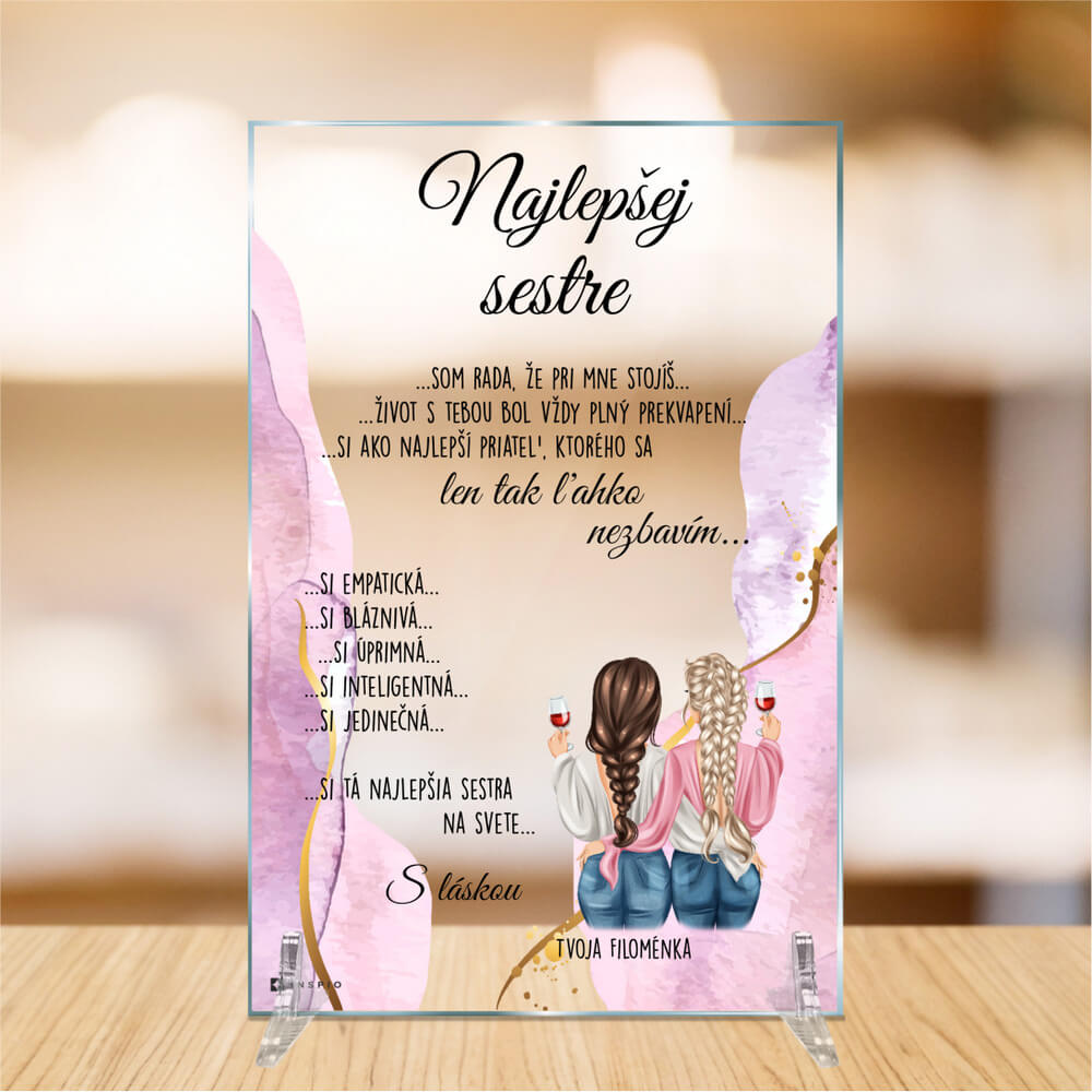 E-shop Darček pre sestru - sklenená plaketa s vlastným textom a dizajnom