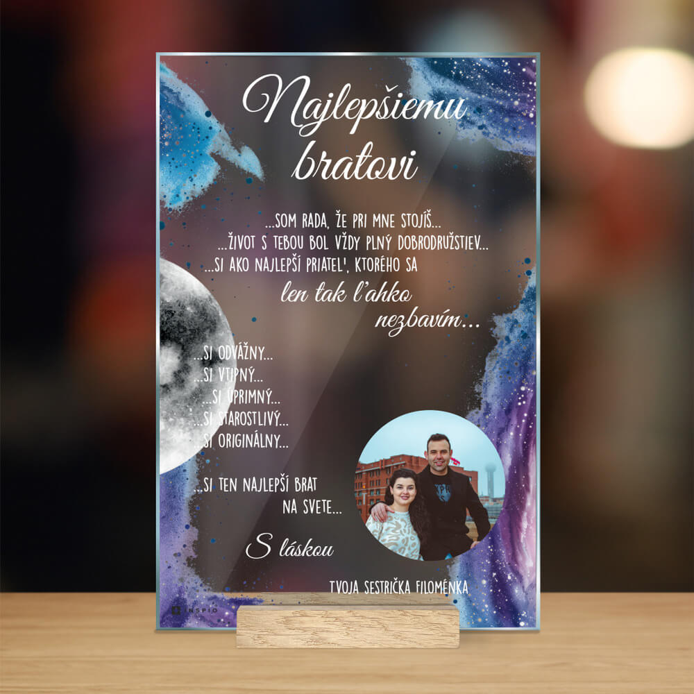Darček pre brata - sklenená plaketa s vlastným textom a dizajnom