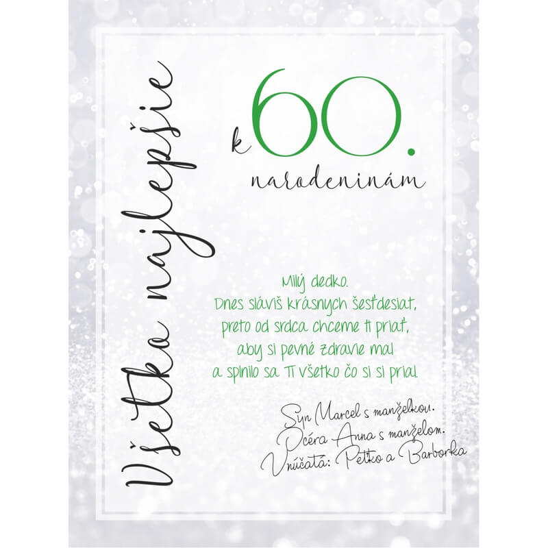 E-shop Darček k 60 - Osobné blahoželanie k 60 narodeninám - tabuľka
