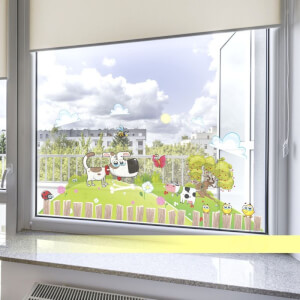 Nálepky na okná - Detská krajina so psíkom