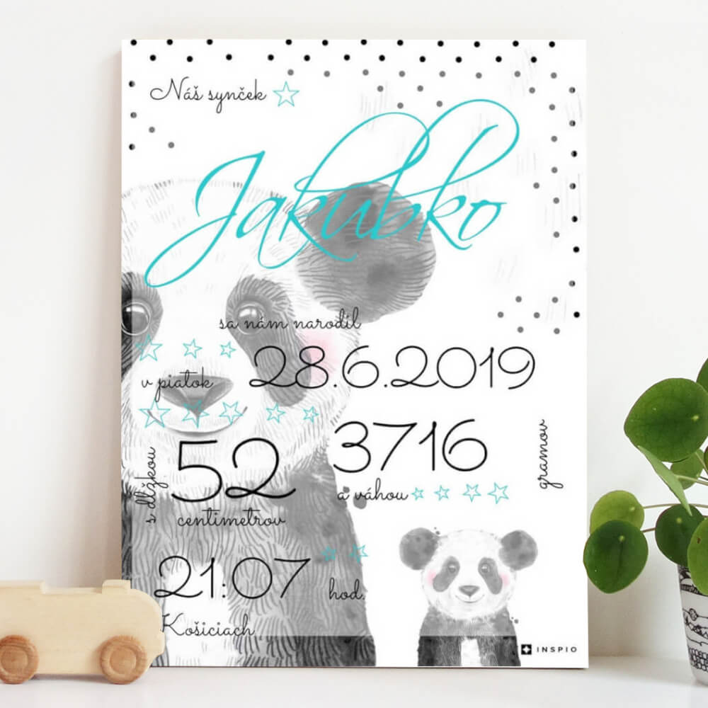 E-shop Darček na krstiny - Tabuľka s údajmi o narodení s pandou
