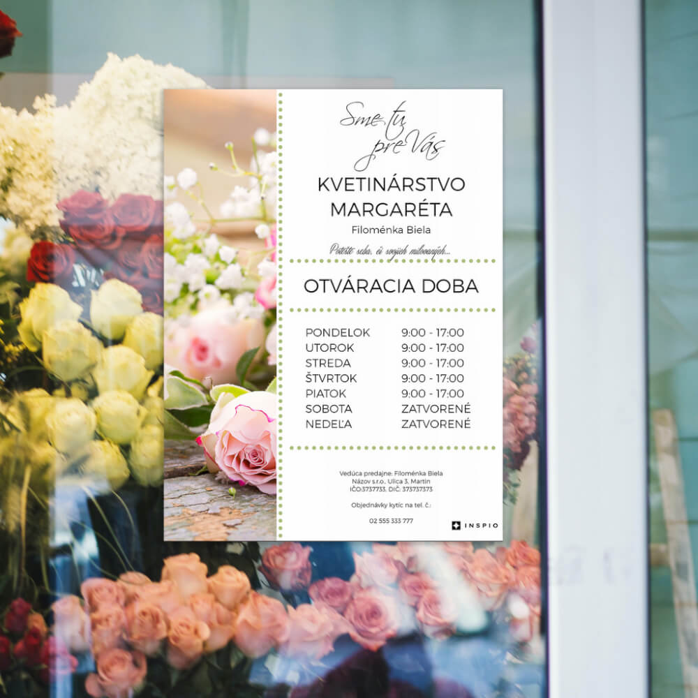 E-shop Označenie prevádzky - Otváracie hodiny Kvetinárstvo Margaréta