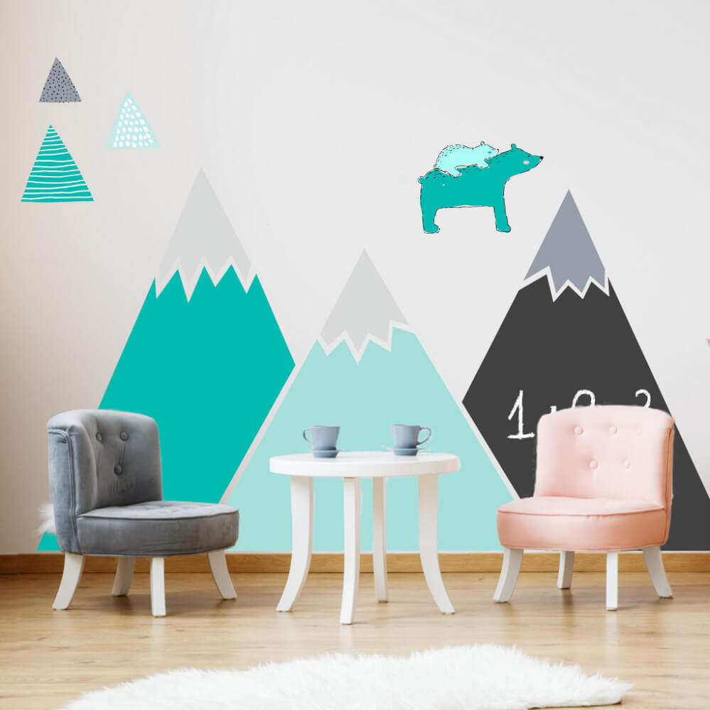 E-shop Nálepka hôr a kopcov v tyrkysových farbách s tabuľovou fóliou