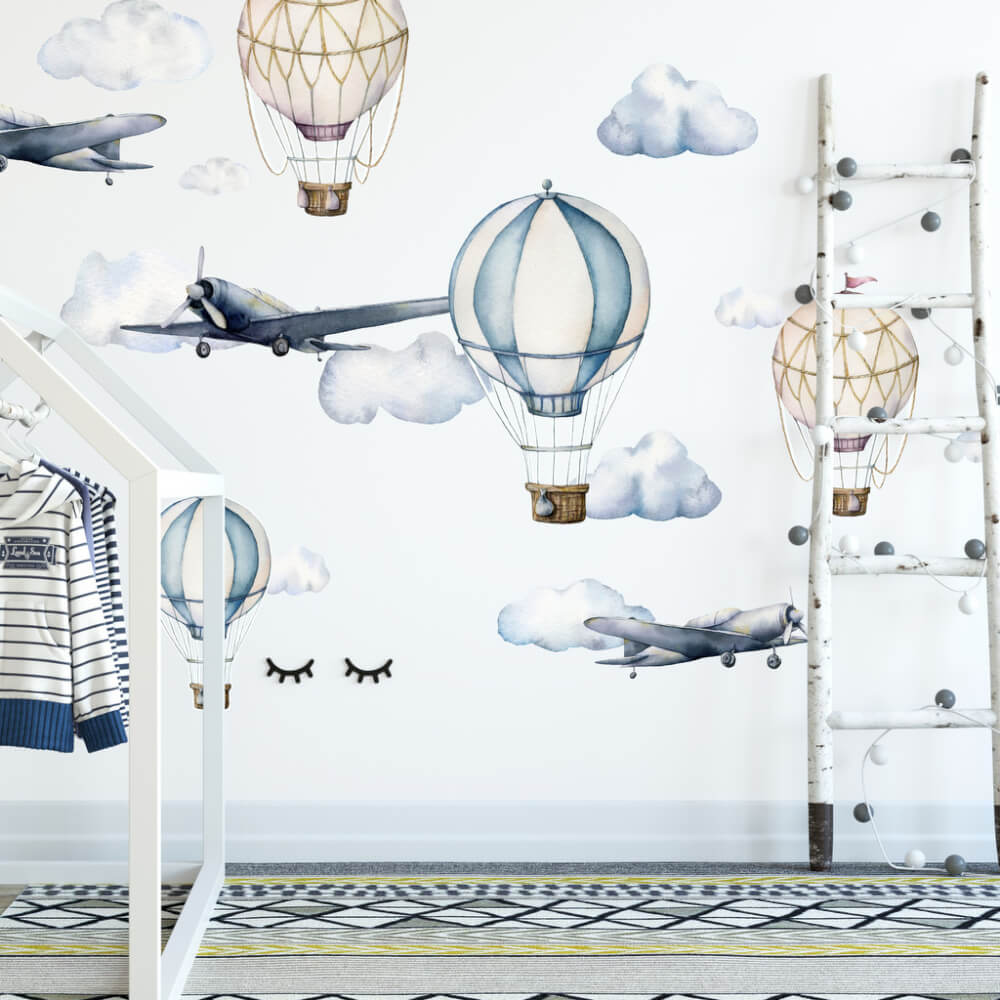 E-shop Samolepky na stenu pre deti - Akvarelové lietadlá a balóny