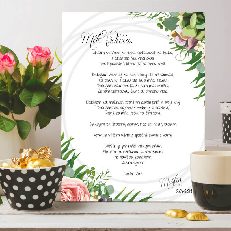 E-shop Darček na svadbu - Svadobné poďakovanie od ženícha pre rodičov - tabuľka